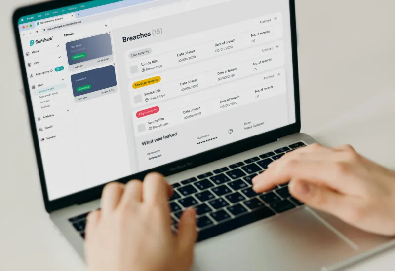 Surfshark Alert data breach monitoring dashboard
